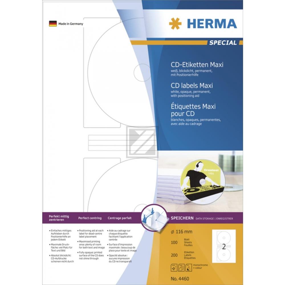 Herma CD/DVD-Etiketten Maxi › 116 mm Papier blickdicht Inh.200