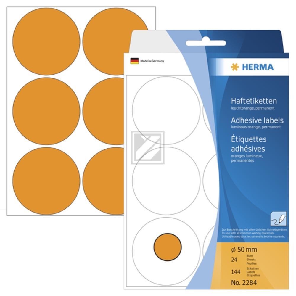 Herma Vielzwecketiketten oran. › 50 mm rund Papier matt Inh.144