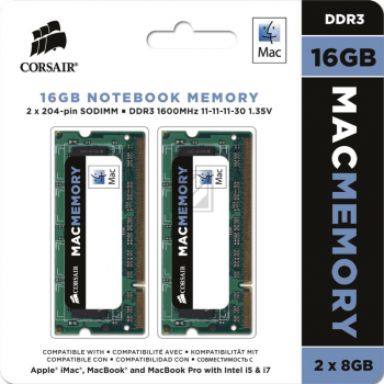 DDR3 1600Mhz 16GB 2X204 SODIMM 2x 8GB DDR3L, S0-DIMM, 1.35V, 204-pin