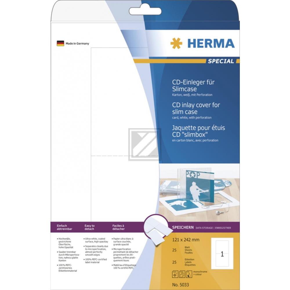 Herma CD-Einleger A4 weiß 121 x 242 mm Karton nicht klebend Inh.25