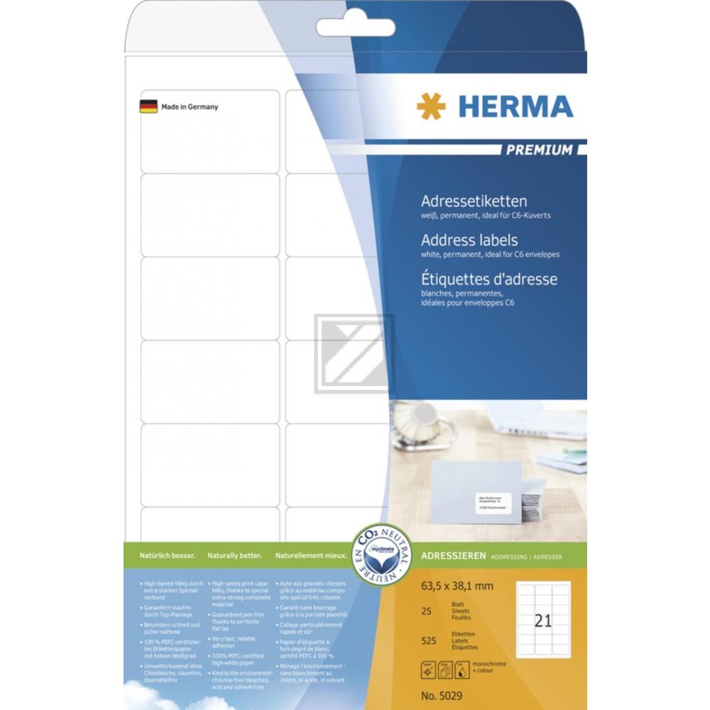 Herma Adressetiketten A4 weiß 63,5 x 38,1 mm Papier matt Inh.525