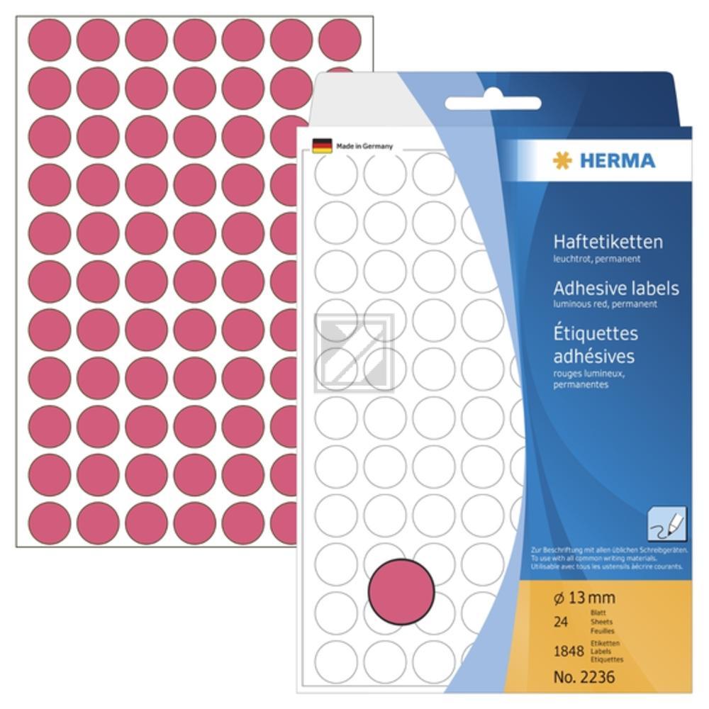 Herma Vielzwecketiketten l.rot › 13 mm rund Papier matt Inh.1848