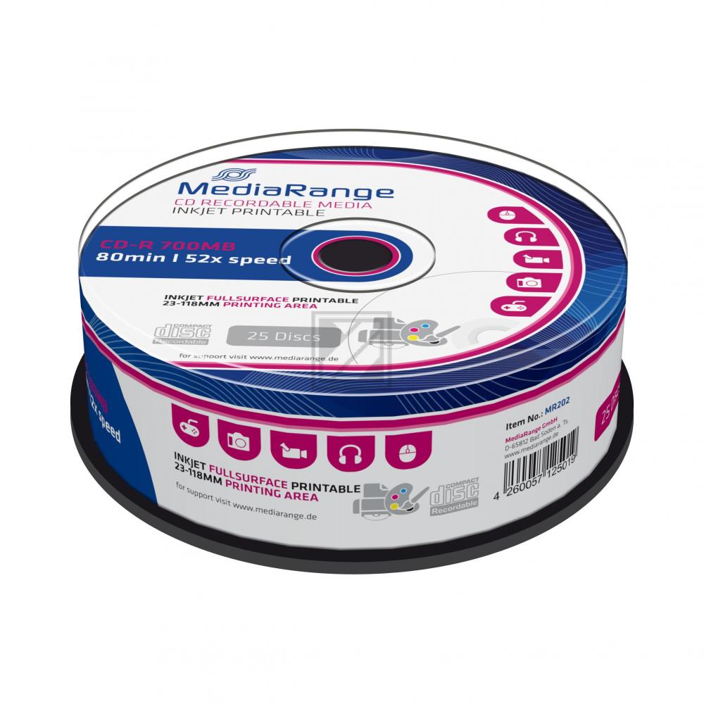Mediarange CD-R80 700 MB 52 x (25) Cake Box white Inkjet