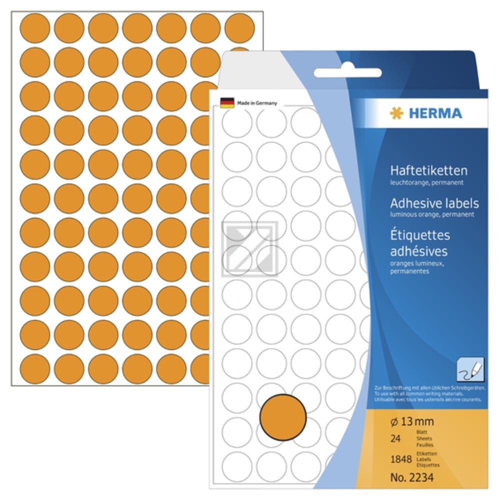 Herma Vielzwecketiketten oran. › 13 mm rund Papier matt Inh.1848