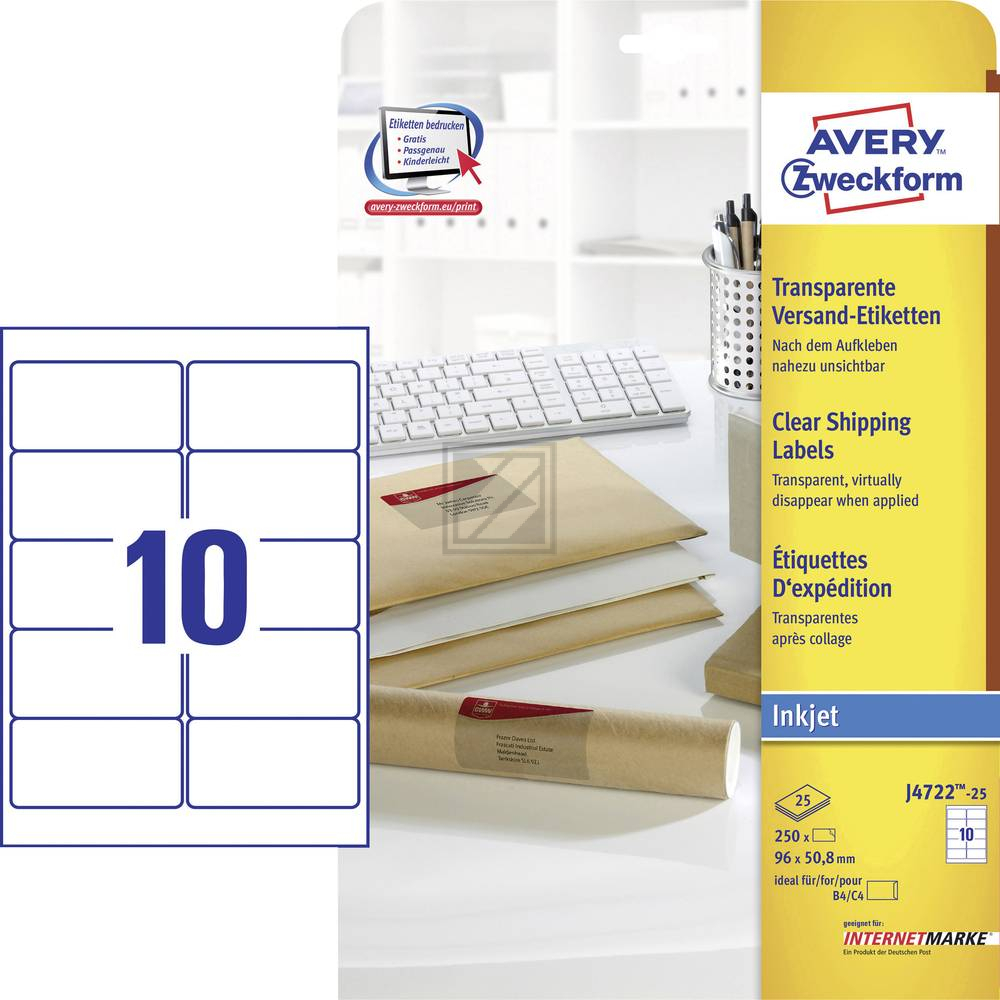 AZ Adress-Etiketten J4722-25 transparent Inh.250 96,0 x 50,8 mm