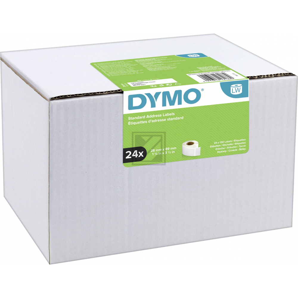 Dymo Etiketten weiß 13187 Papier 89 x 36 mm 24 Rollen je 260