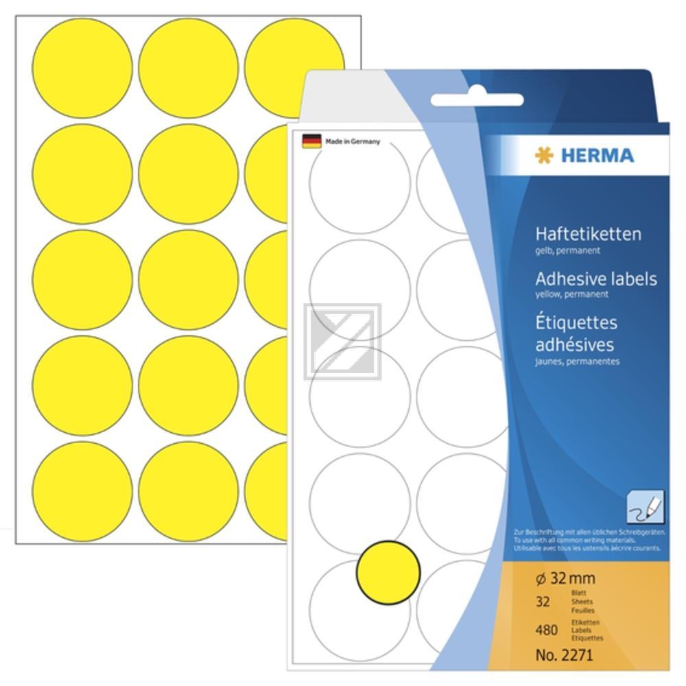 Herma Vielzwecketiketten gelb › 32 mm rund Papier matt Inh.480