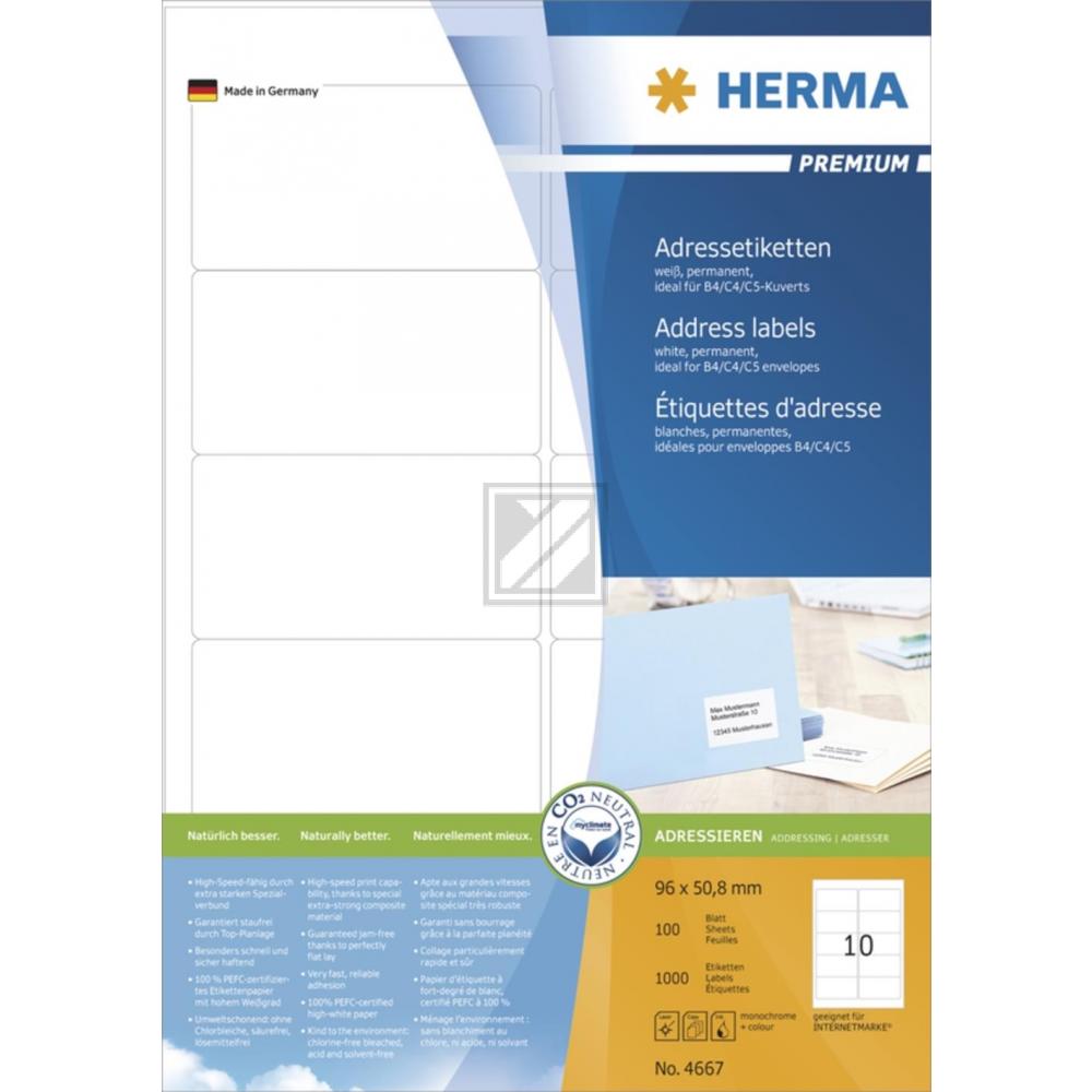 Herma Adressetiketten A4 weiß 96 x 50,8 mm Papier matt Inh.1000
