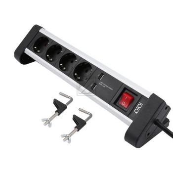OLYMPIA Steckdosenleiste 4-fach 2 x USB Schuko Aluminium