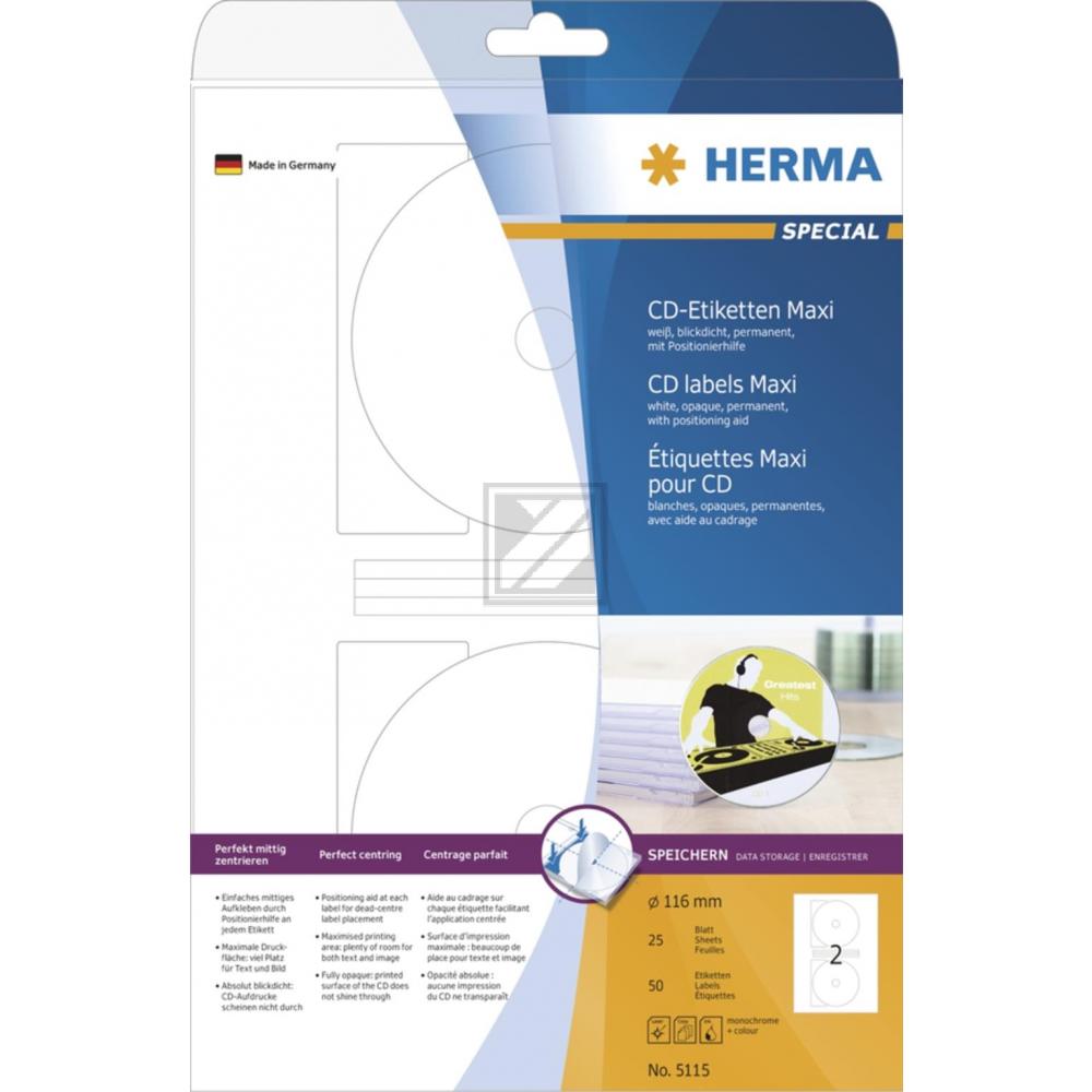 Herma CD-Etiketten Maxi A4 weiß › 116 mm Papier matt Inh.50