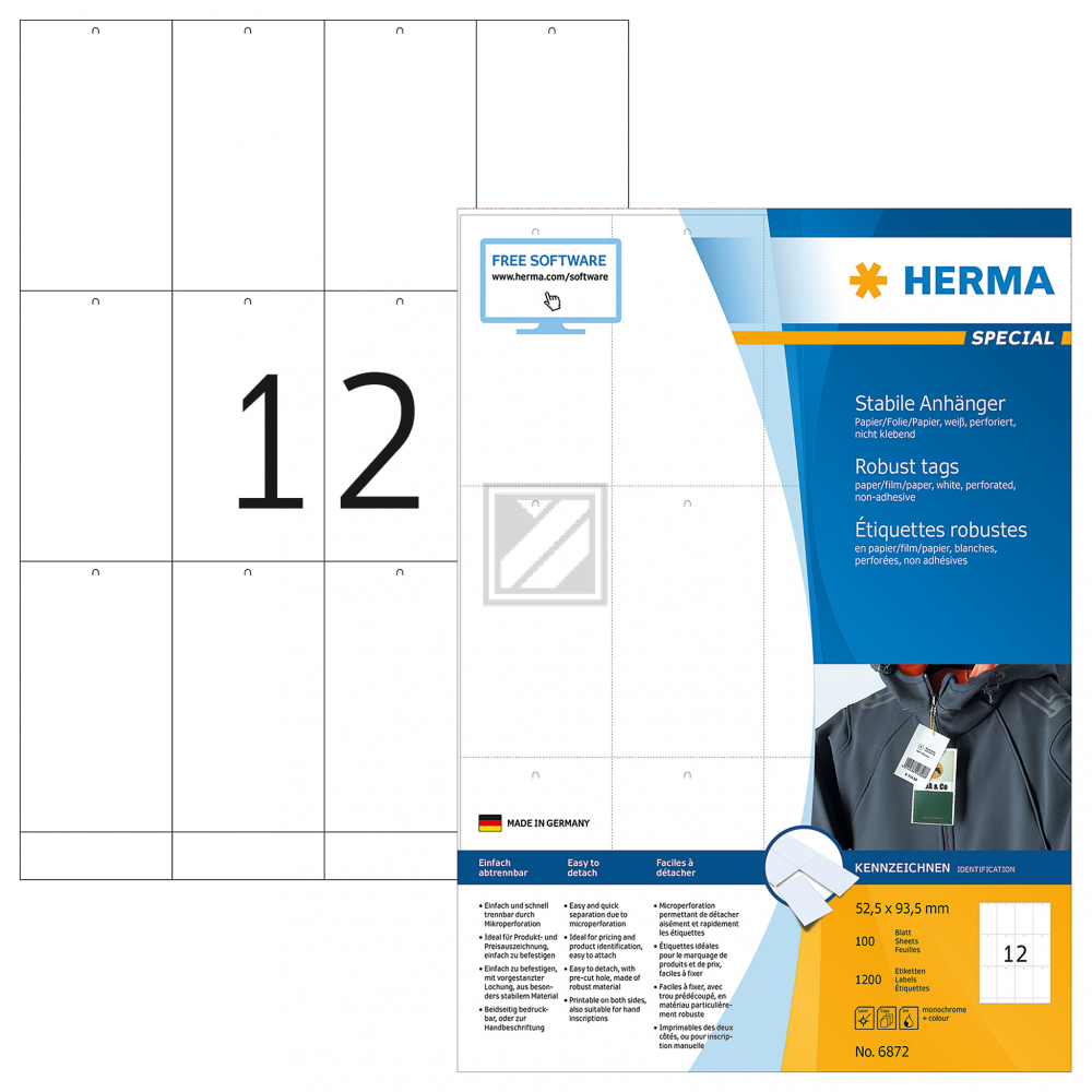 Herma Anhänger A4 weiß stabil 52,5 x 93,5 mm Papier/Fol./Pap. Inh.1200