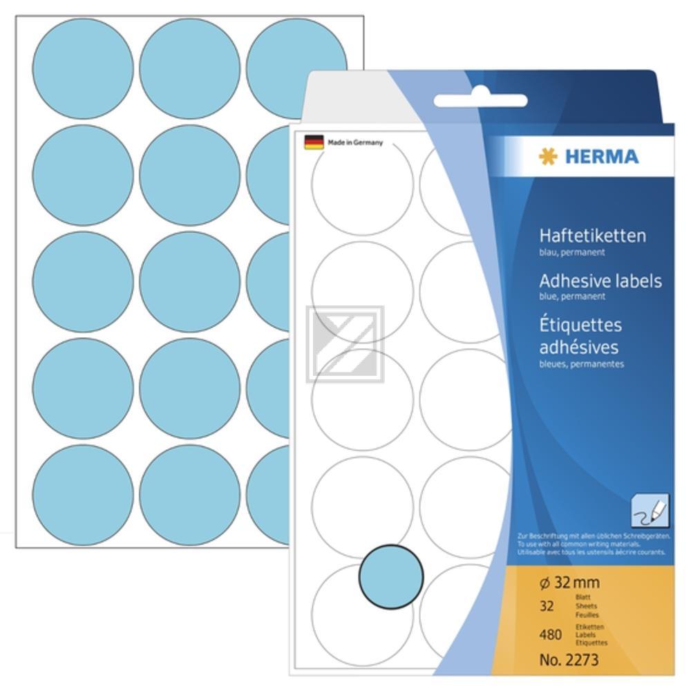 Herma Vielzwecketiketten blau › 32 mm rund Papier matt Inh.480