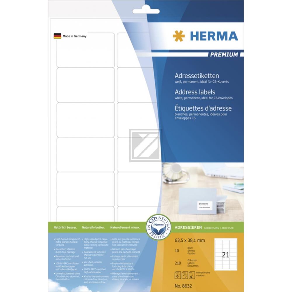Herma Adressetiketten A4 weiß 63,5 x 38,1 mm Papier matt Inh.210