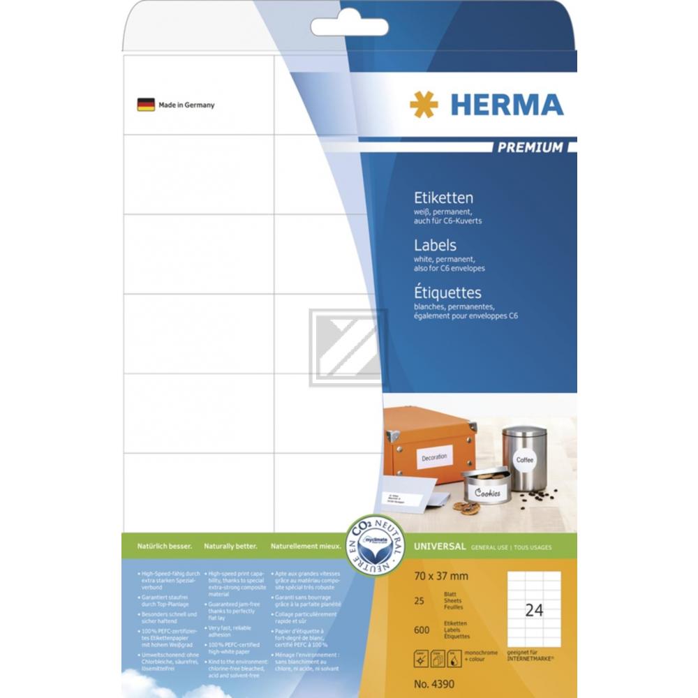 Herma Adressetiketten A4 weiß 70 x 37 mm Inh.600k./25 Blatt