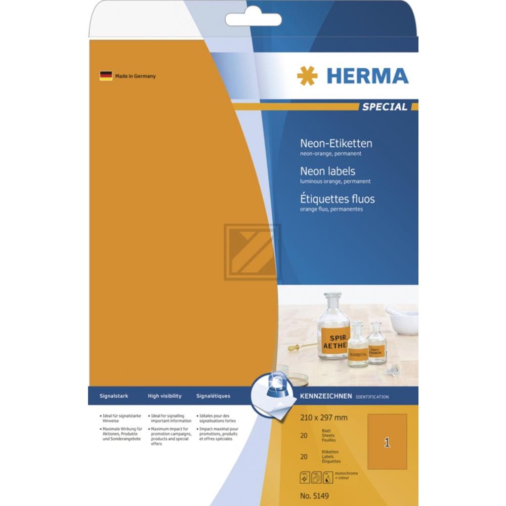 Herma Etikett A4 neon-orange 210 x 297 mm Papier matt Inh.20