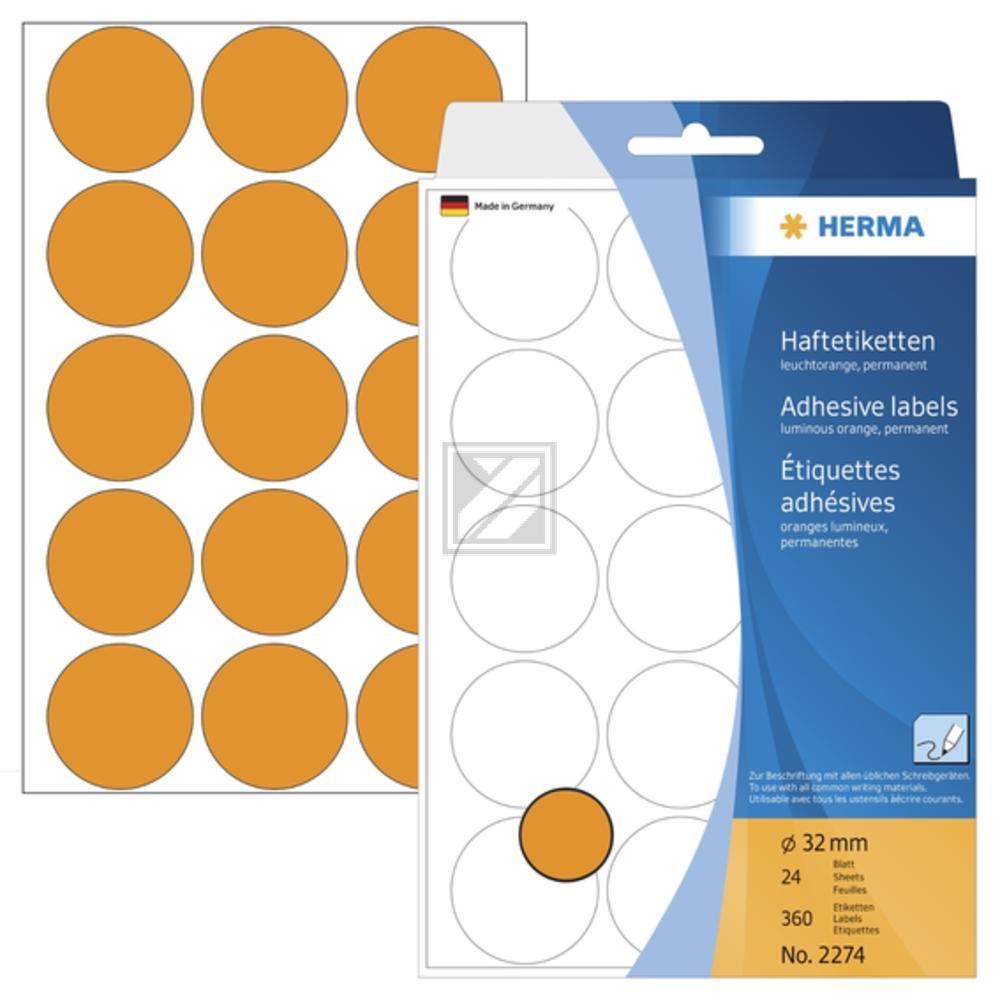 Herma Vielzwecketiketten oran. › 32 mm rund Papier matt Inh.360