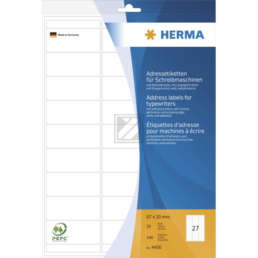 Herma Adressetiketten A4 weiß 67 x 30 mm Papier matt Inh.540
