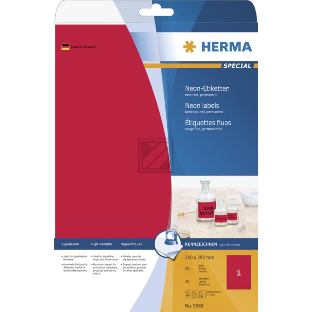 Herma Etikett A4 neon-rot 210 x 297 mm Papier matt Inh.20