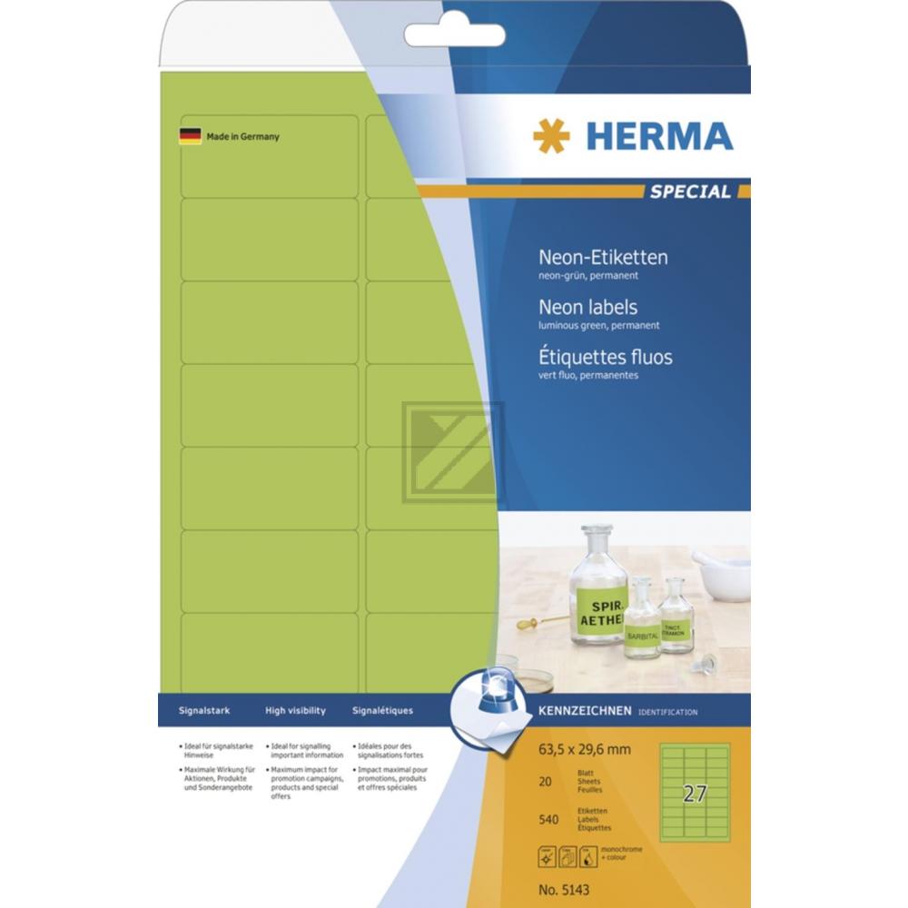 Herma Etikett A4 neon-grün 63,5 x 29,6 mm Papier matt Inh.540