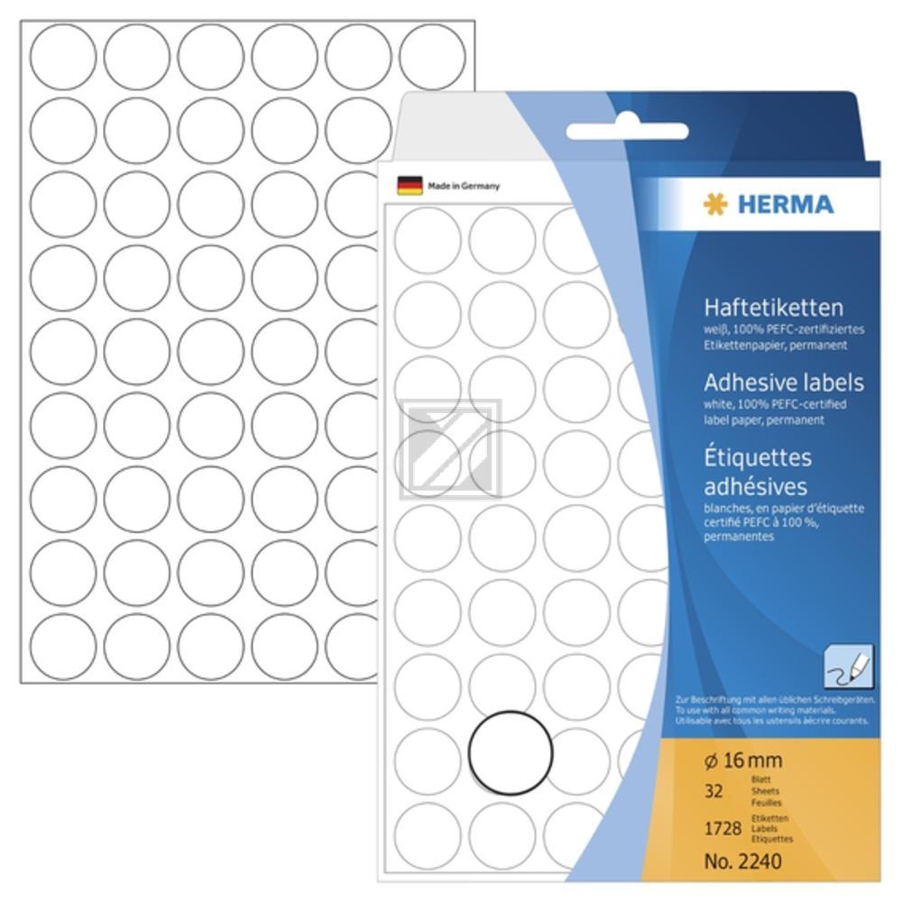 Herma Vielzwecketiketten weiß › 16 mm rund Papier matt Inh.1728
