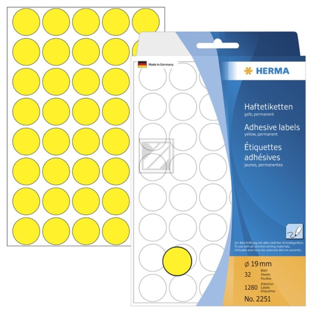 Herma Vielzwecketiketten gelb › 19 mm rund Papier matt Inh.1280
