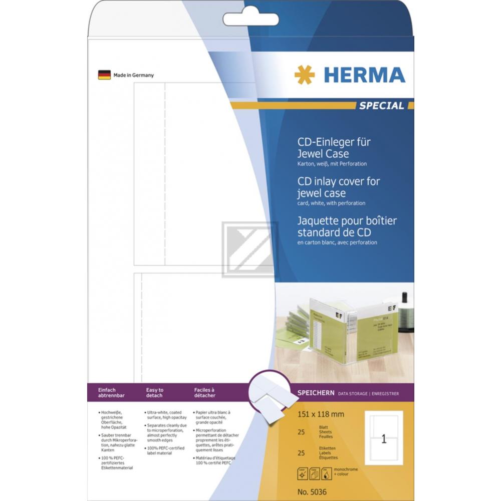 Herma CD-Einleger A4 weiß 115 x 118 mm Karton nicht klebend Inh.25