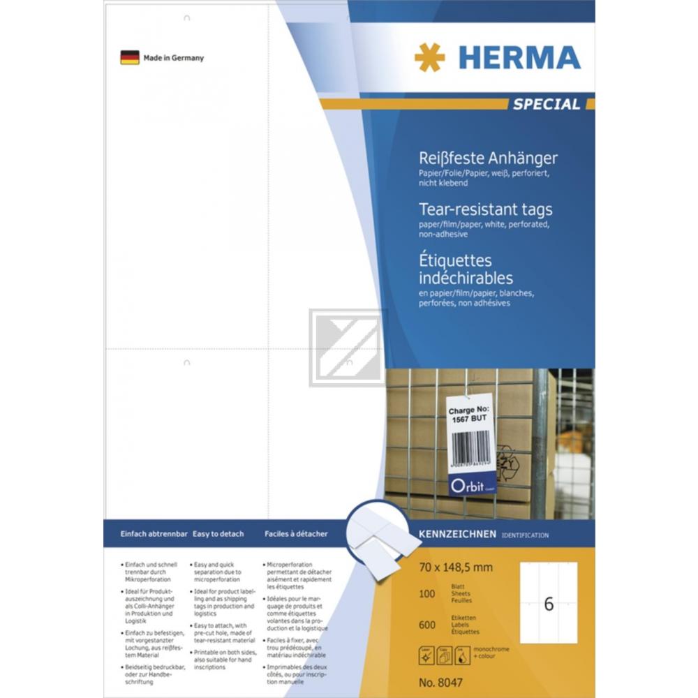 Herma Anhänger A4 weiß stabil 70 x 148,5 mm Papier/Folie/Pap. Inh.600