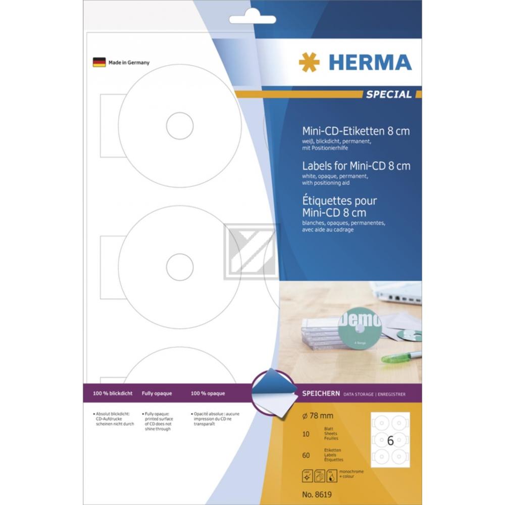 Herma CD-Etiketten Mini A4 weiß › 78 mm Papier matt Inh.60