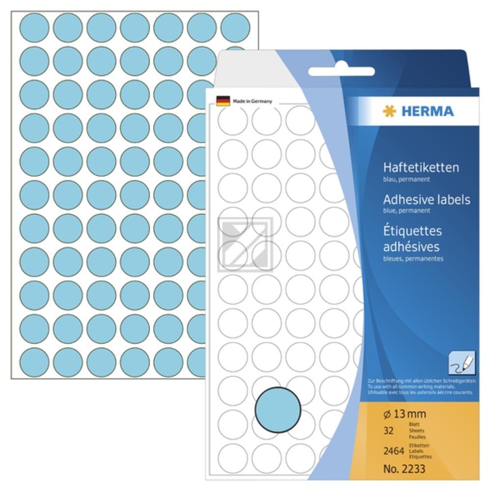 Herma Vielzwecketiketten blau › 13 mm rund Papier matt Inh.2464